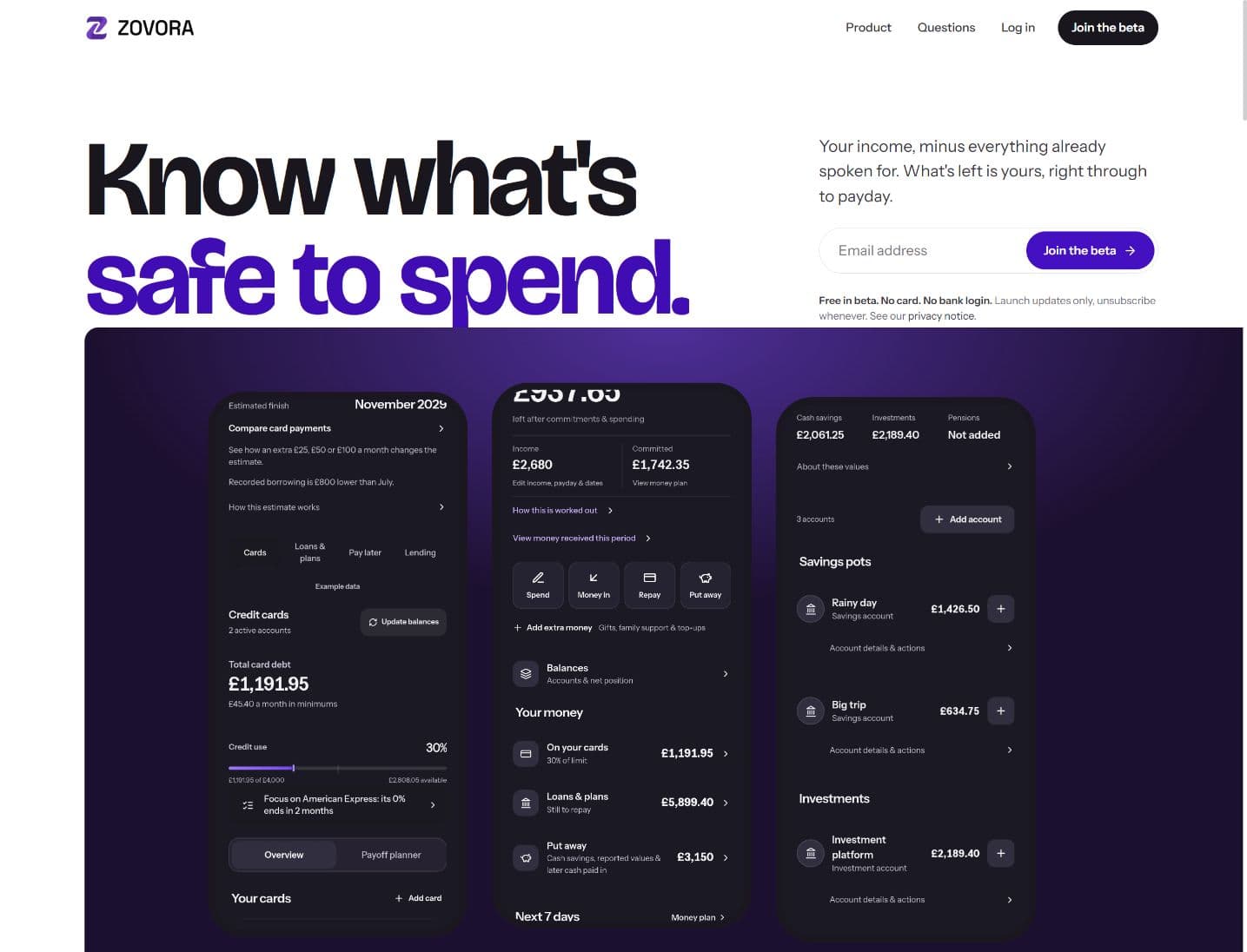 Zovora’s website opening: Know what’s safe to spend, with a simple beta invitation